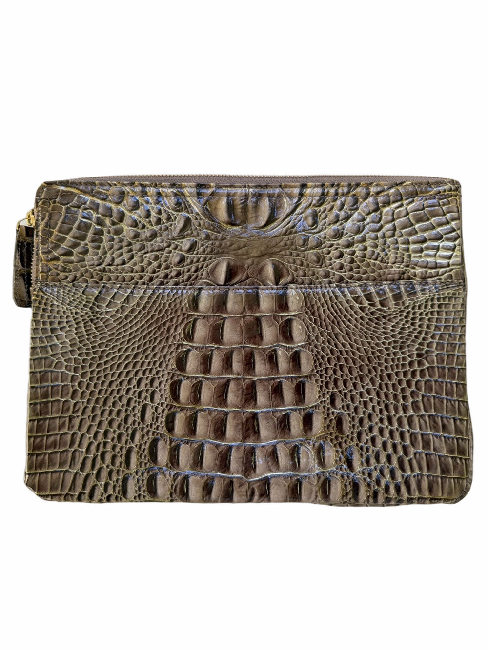 Brahmin Croc Embossed Leather Clutch Bronze Metallic Gray Tan Taupe EUC - Picture 2 of 10